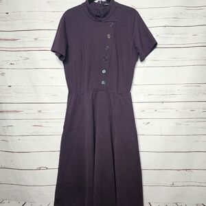 eShakti Custom Purple Faux Button Front Placket Dress